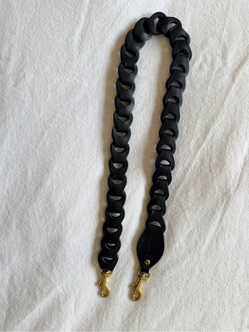 Clare V. Shoulder Strap - Black Leather Chain Bag Strap with Gold Hardware